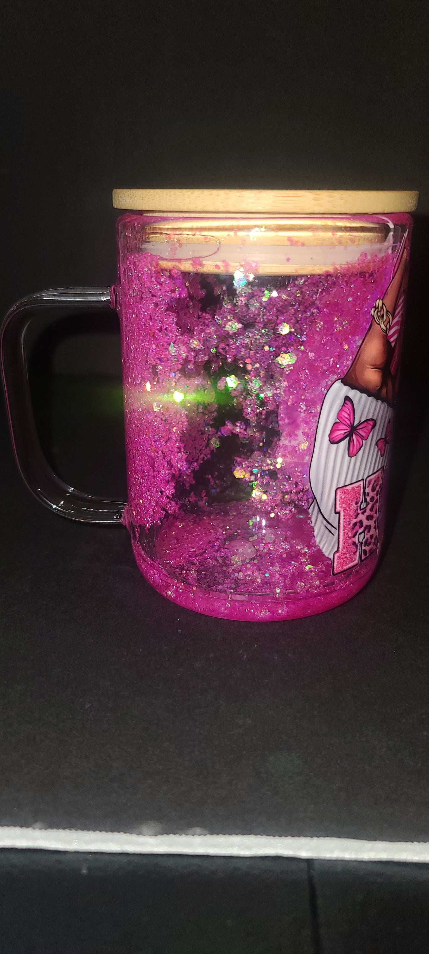 15oz Glass snowglobe coffee mug