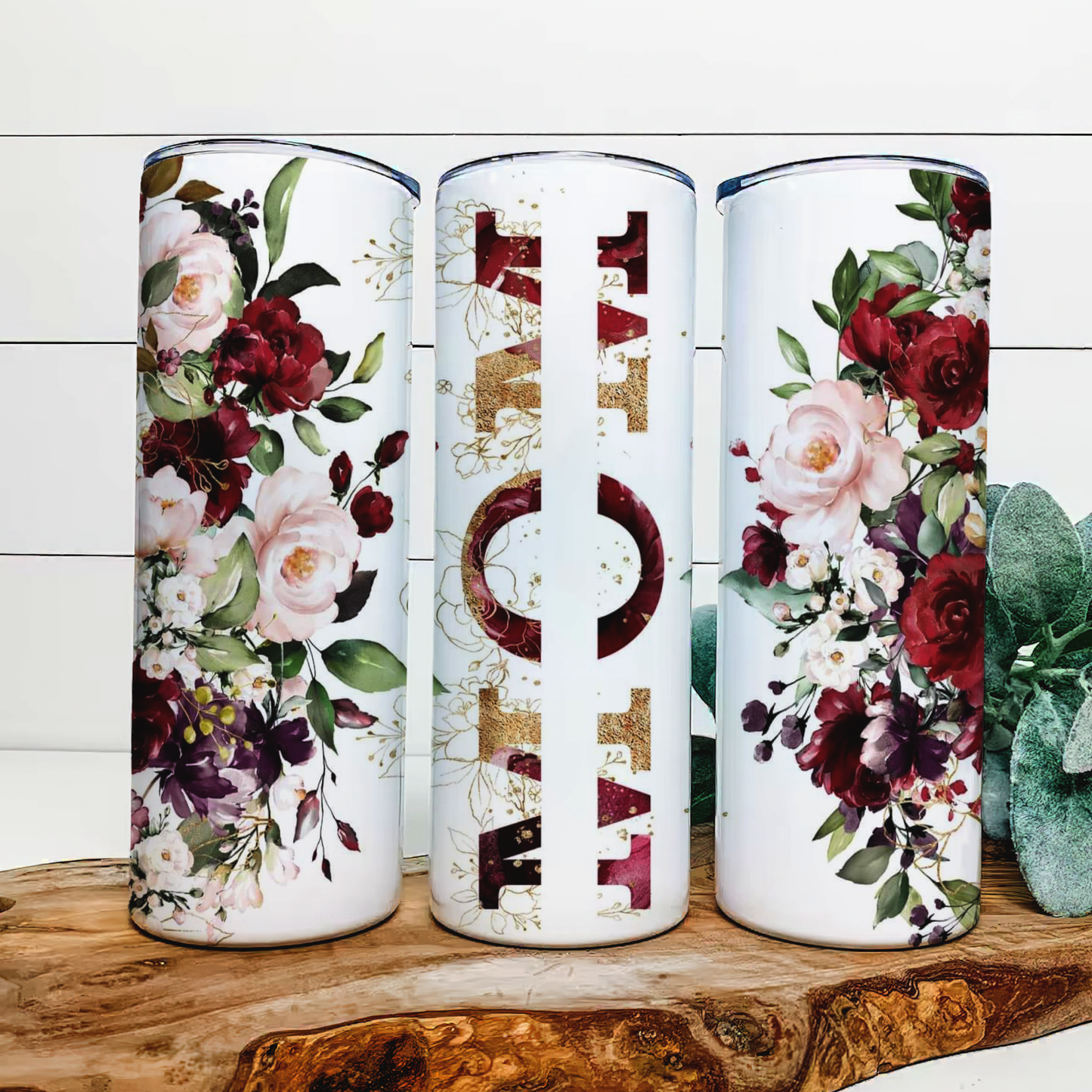 Mom name flower tumbler