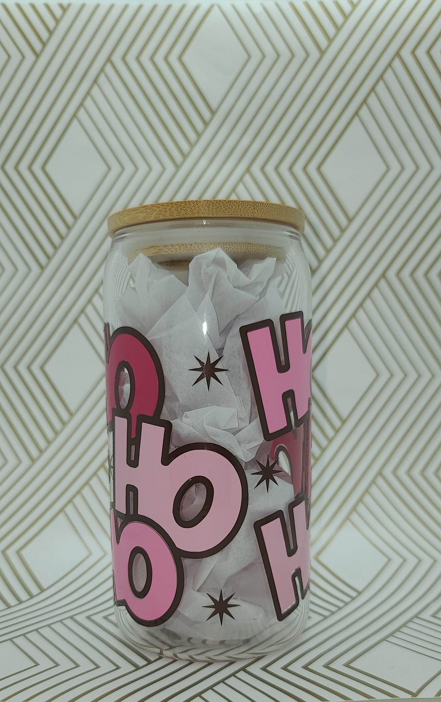 16oz HO HO HO glass can