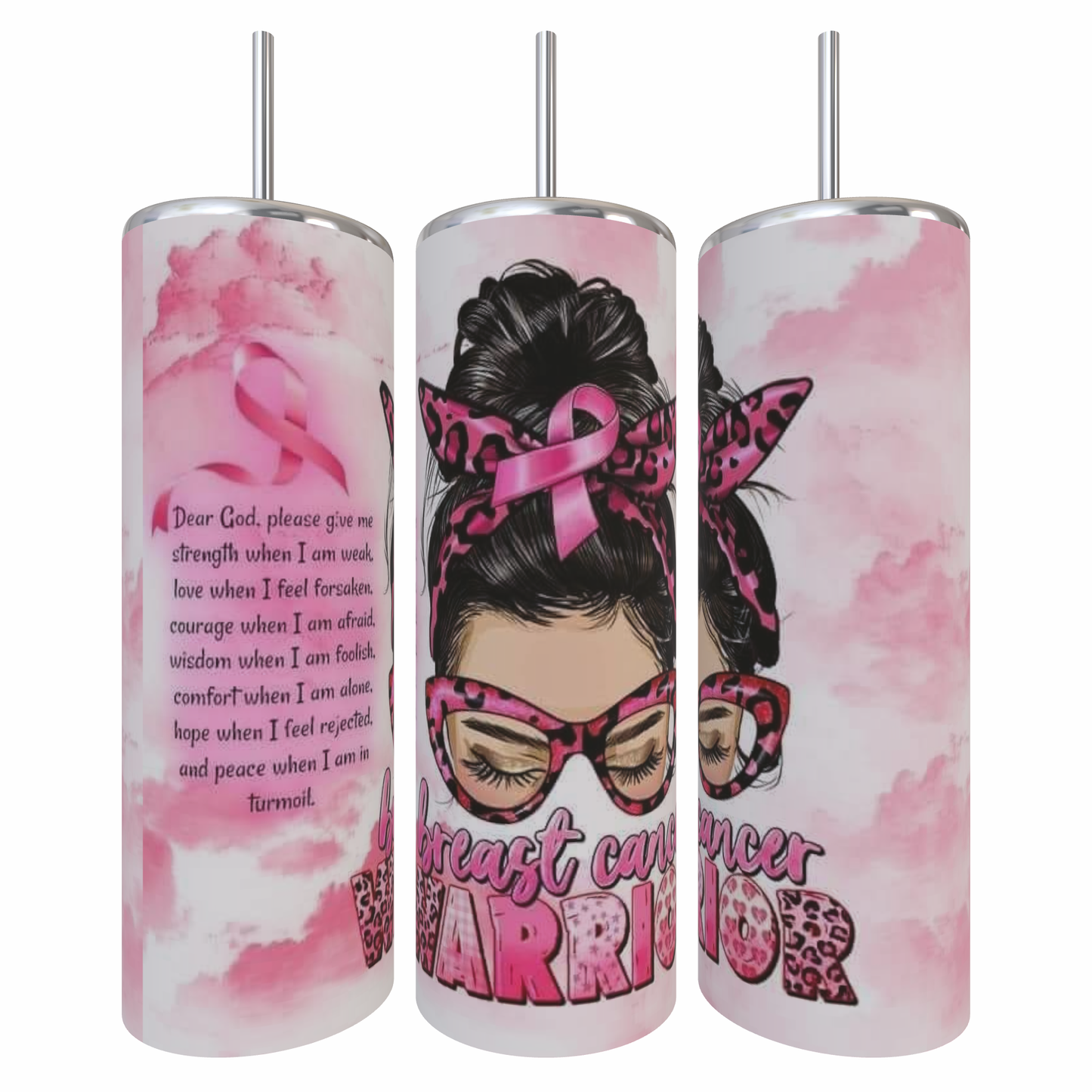 20oz Messy bun Cancer tumbler